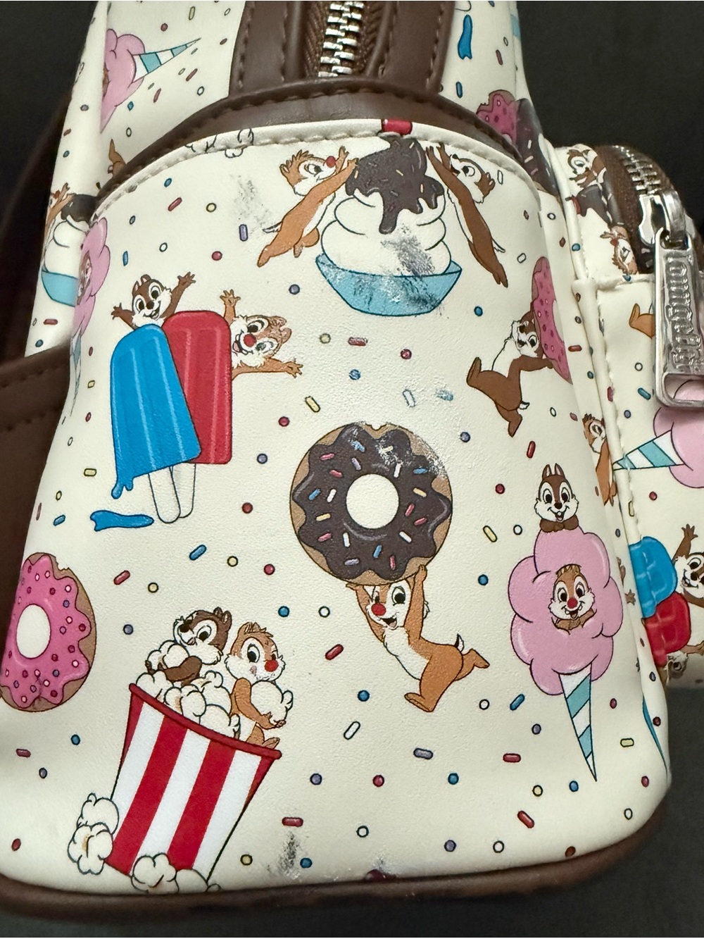 Disney Loungefly Cream Mini Backpack with Chip 'n' Dale Snack Print - Picture 4 of 6